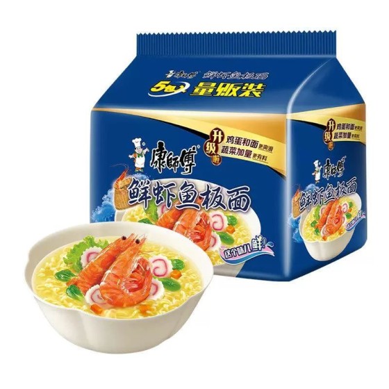 康师傅鲜虾鱼板面五连包